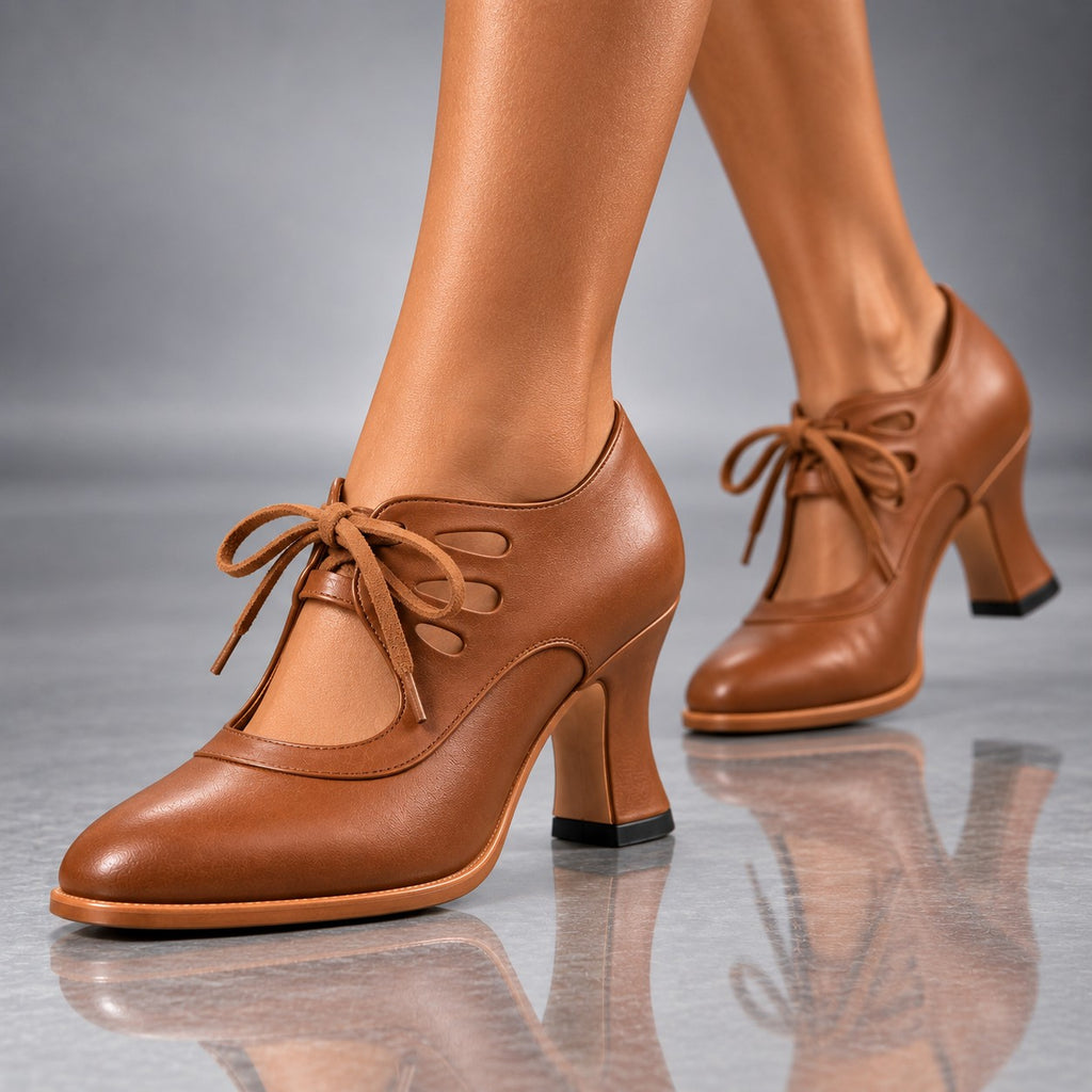 Tacones Audrey en coñac puestos