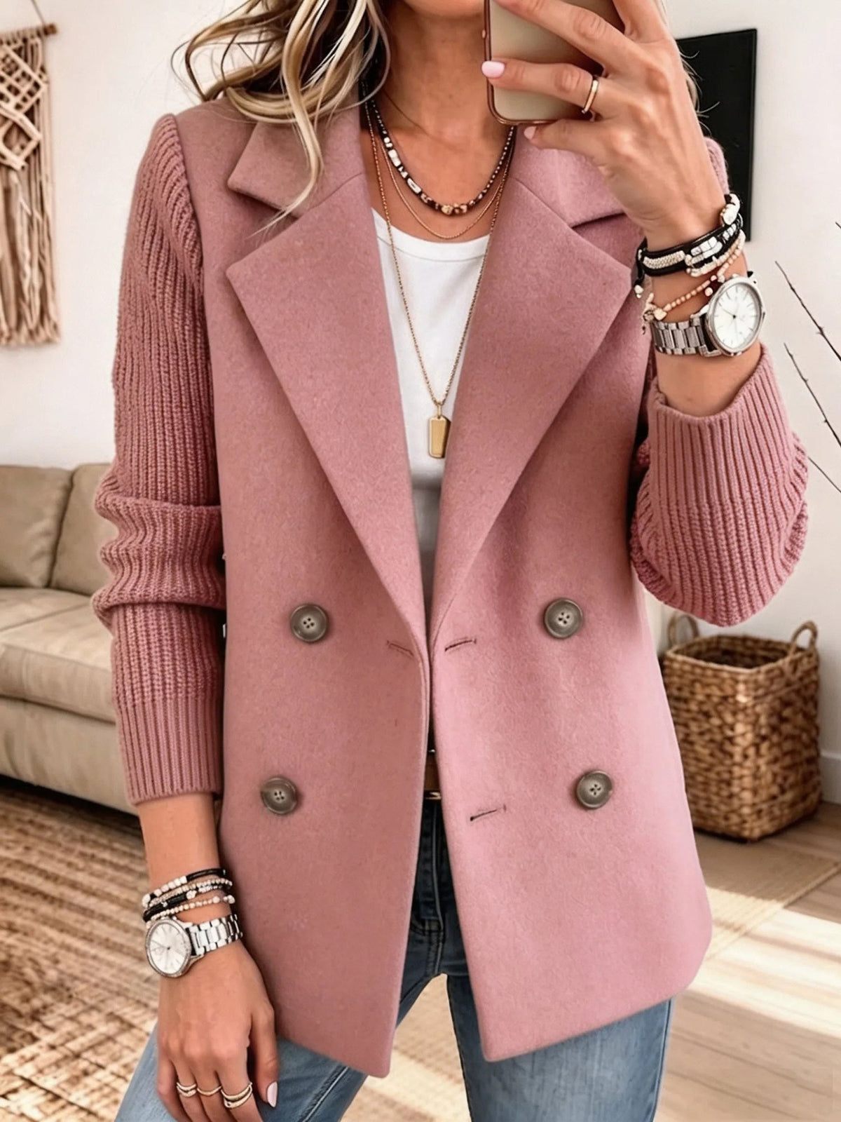 Blazer Carla rosa con mangas de punto