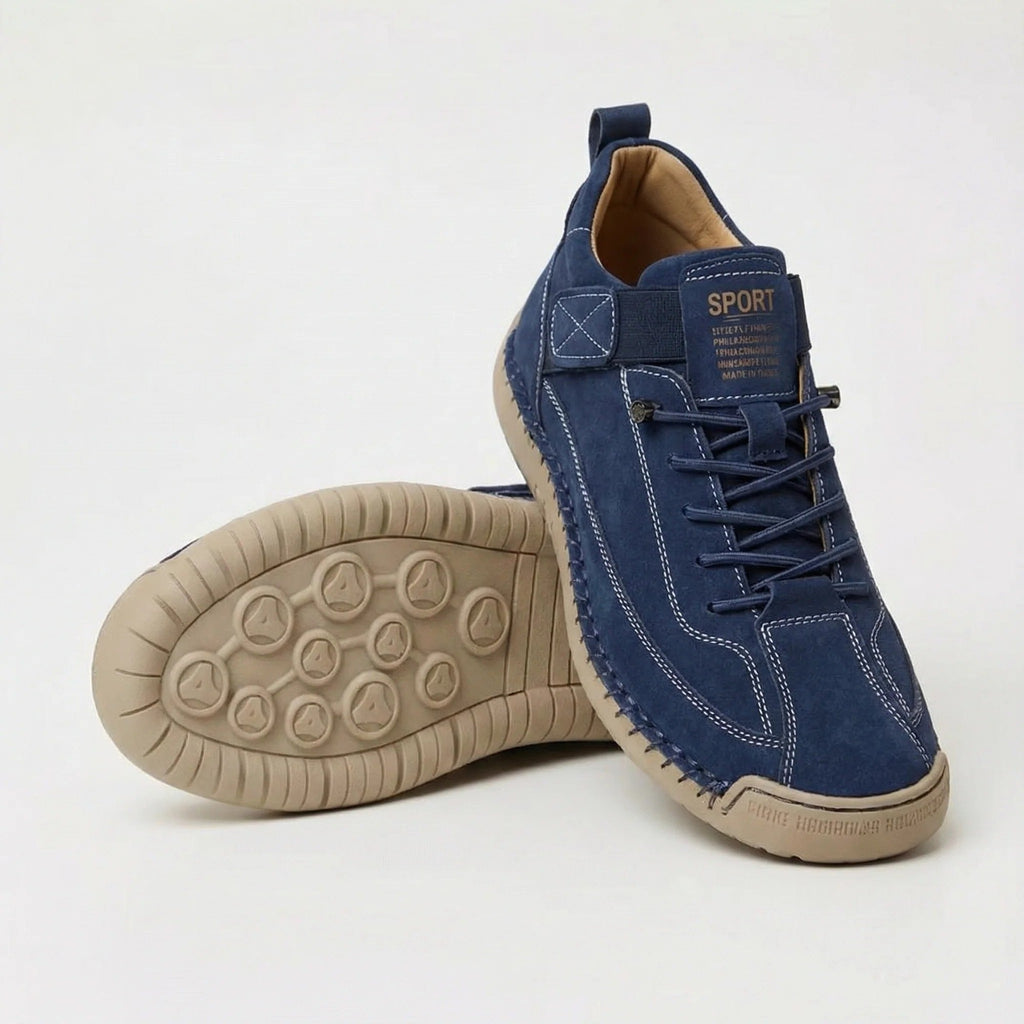 Zapatillas Oriana azul marino: tira de velcro, cordones elásticos y suela con tacos