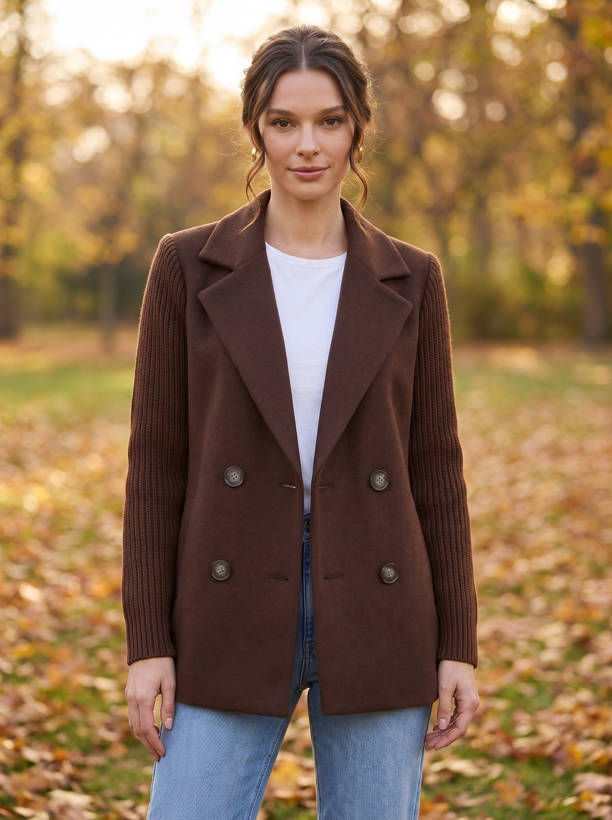 Blazer Carla marrón chocolate en otoño